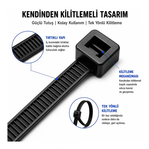 10cm Kablo Bağı Cırt Kelepçe Siyah - 100 Adet