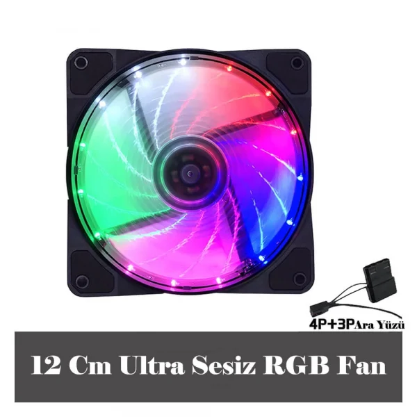 12Cm Kasa Fanı 3D 15 Led Rgb Soğutucu Fan Sessiz Renkli Işıklı