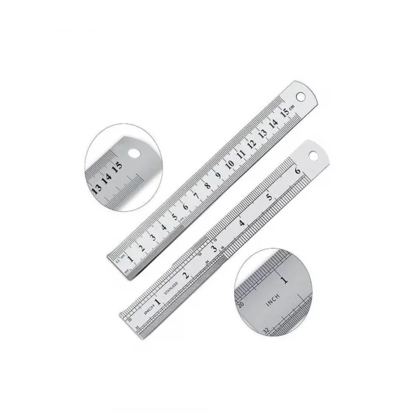 15cm ( 6 inch ) - Çift Taraflı Paslanmaz Çelik Metal Cetvel - Kalınlık 1mm