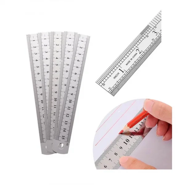 15cm ( 6 inch ) - Çift Taraflı Paslanmaz Çelik Metal Cetvel - Kalınlık 1mm