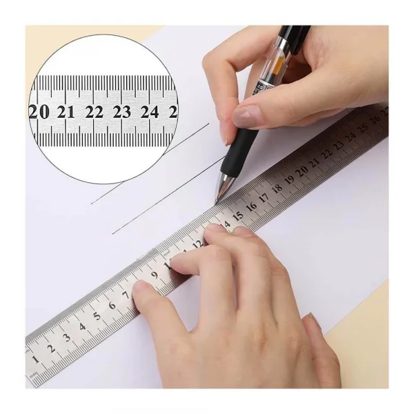 30cm ( 12 inch ) - Çift Taraflı Paslanmaz Çelik Metal Cetvel - Kalınlık 1mm