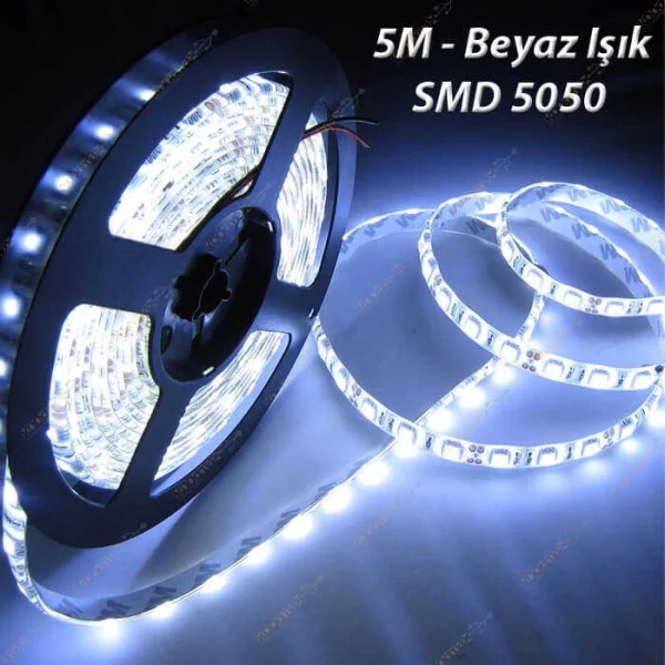 5M Metre 5050 3 Çipli Silikonsuz İç Mekan Şerit Led 300 Led Beyaz