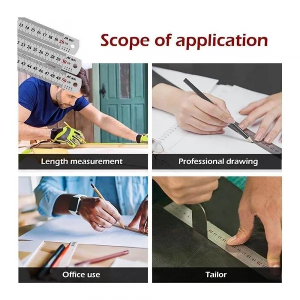 60cm ( 24 inch ) - Çift Taraflı Paslanmaz Çelik Metal Cetvel - Kalınlık 1mm