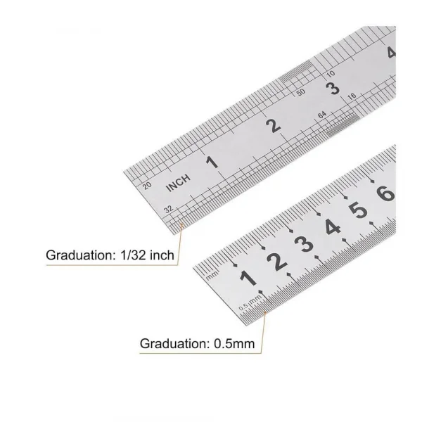 60cm ( 24 inch ) - Çift Taraflı Paslanmaz Çelik Metal Cetvel - Kalınlık 1mm