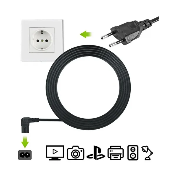 90 Derece L Uç Fiş 2 Pin Power Güç Kablosu - 1.5m