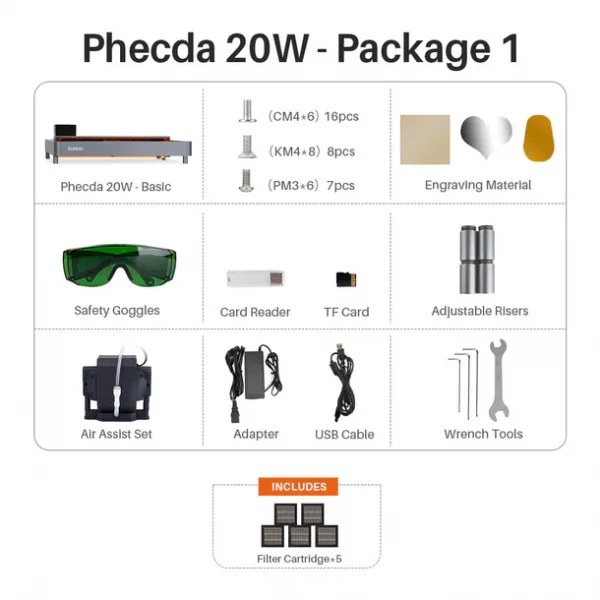 ELEGOO Phecda 20 Watt Lazer Gravür ve Kesici Paket 1
