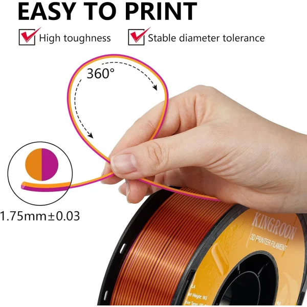 Kingroon PLA Silk Çift Renk Filament Altın Mor