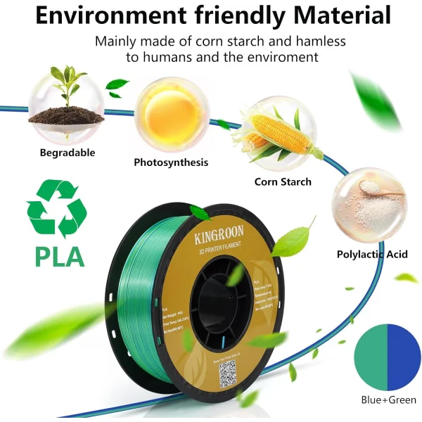 Kingroon PLA Silk Çift Renk Filament Mavi Yeşil