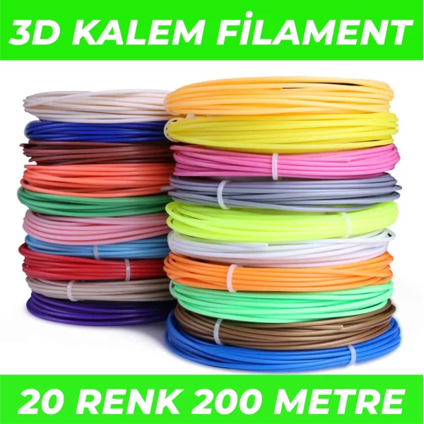 20 Renk 10 Metre 3D Kalem Pla Filament-200 Metre-3D Pen Filamenti