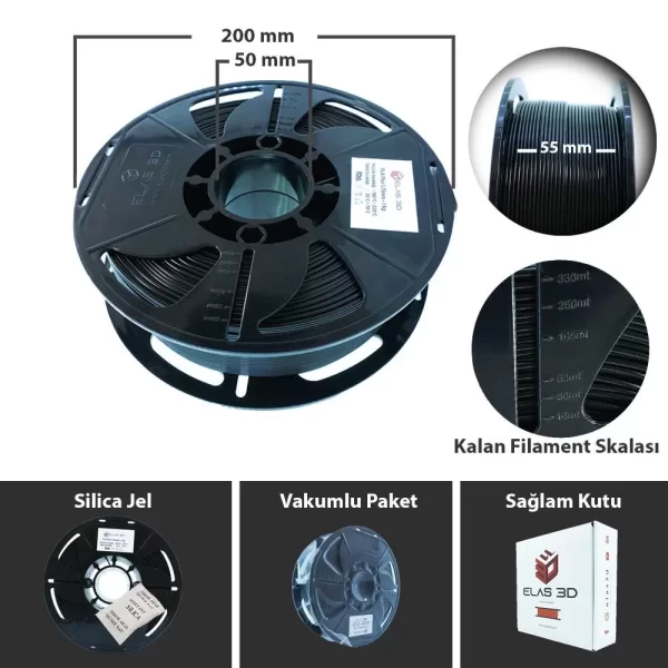 Elas 1.75 Mm Siyah Pla Plus Filament 1KG