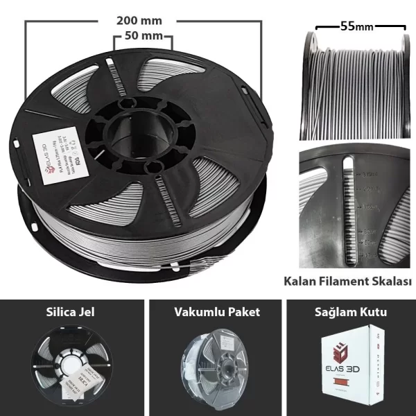 Elas 1.75 Mm Gümüş Gri Pla Plus Filament 1KG