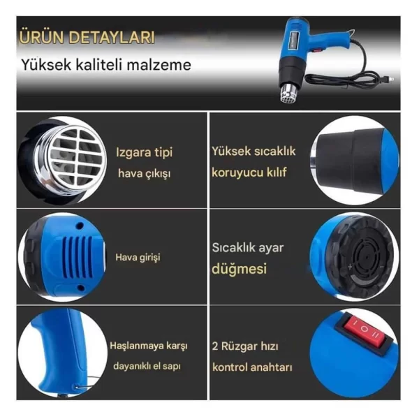 2000W Sıcak Hava Tabancası (300°C – 520°C) - 2 Kademeli