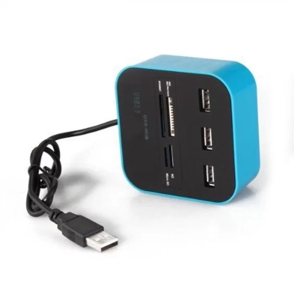 3 Port Usb 2.0 Hub Usb Çoklayıcı Usb Kart Okuyucu Mavi