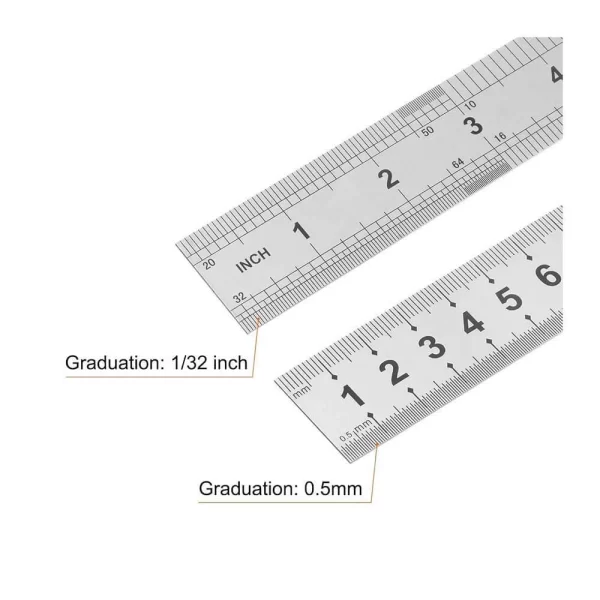 60cm ( 24 inch ) - Çift Taraflı Paslanmaz Çelik Metal Cetvel - Kalınlık 1mm