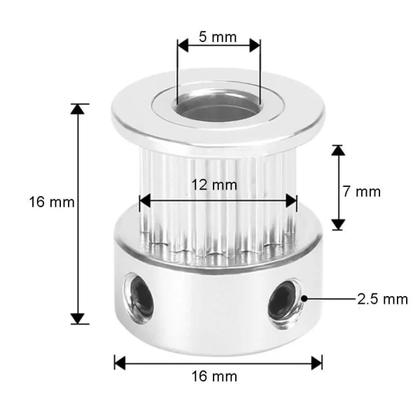 Gt2 20 Diş 5mm Alüminyum Alaşım Dişli Senkron Zamanlama Kayışı Kasnağı