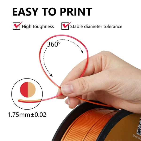 Kingroon PLA Silk Çift Renk Filament Kırmızı Altın