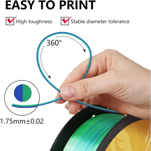 Kingroon PLA Silk Çift Renk Filament Mavi Yeşil