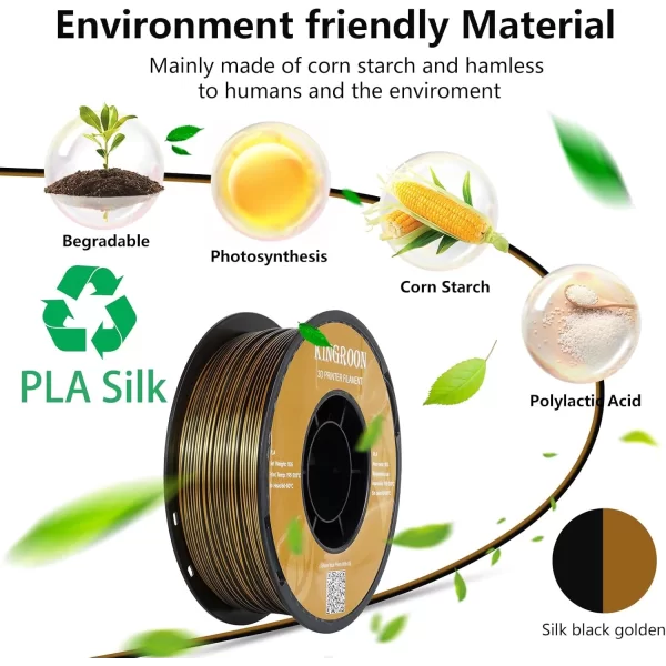 Kingroon PLA Silk Çift Renk Filament Siyah Altın