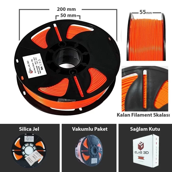 Elas 1.75 Mm Turuncu Pla Plus Filament 1KG