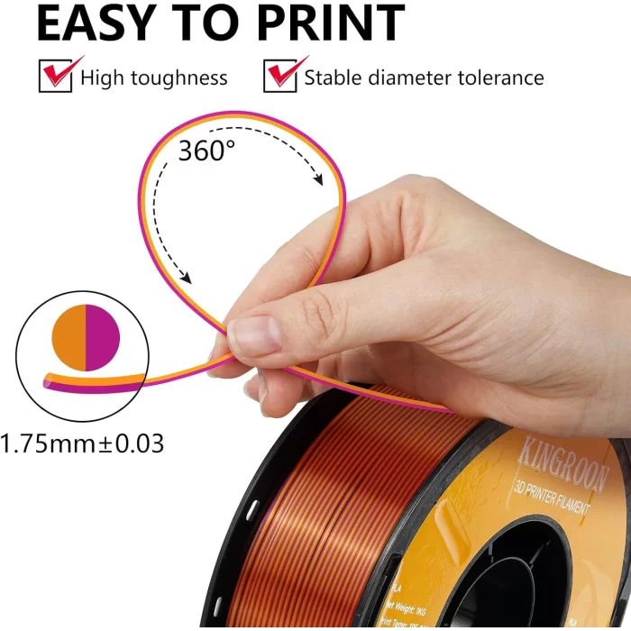 Kingroon PLA Silk Çift Renk Filament Altın Mor