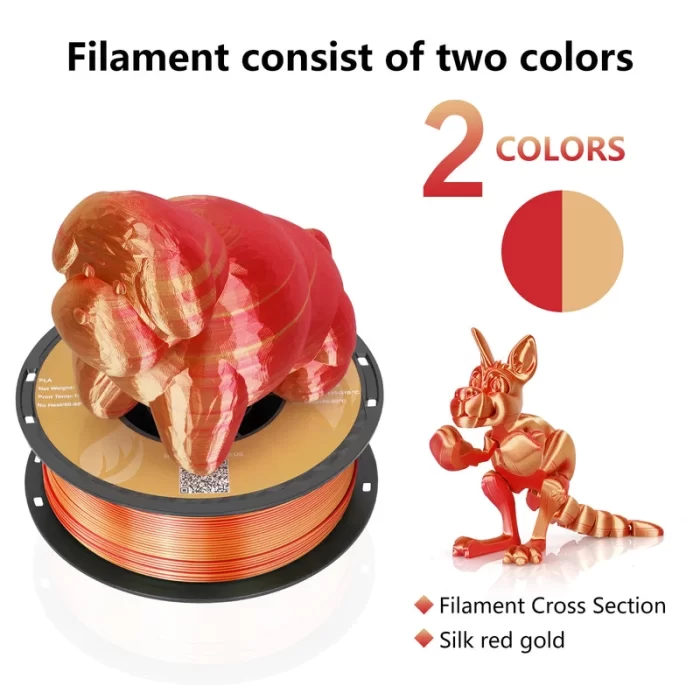 Kingroon PLA Silk Çift Renk Filament Kırmızı Altın