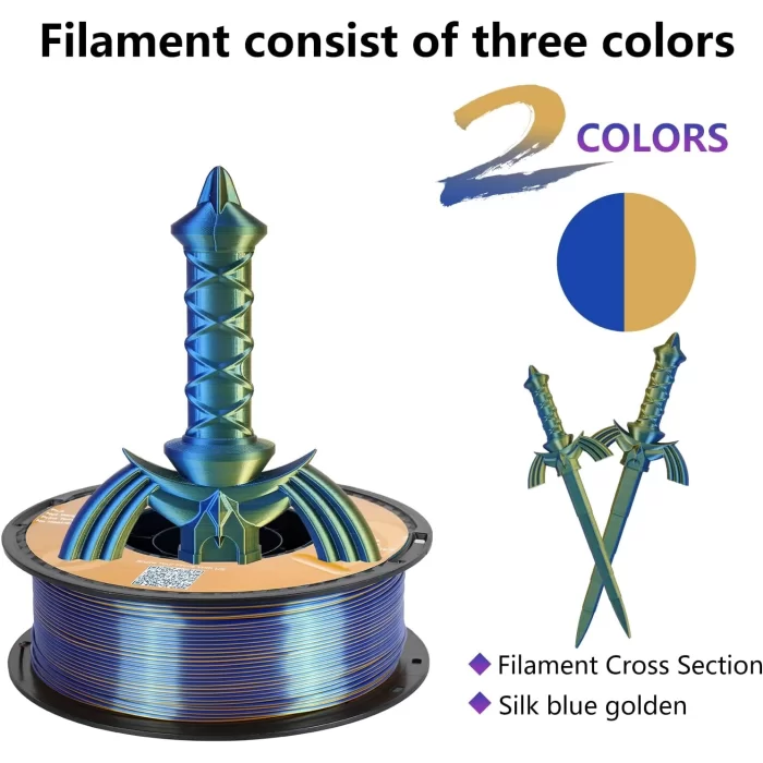 Kingroon PLA Silk Çift Renk Filament Mavi Altın