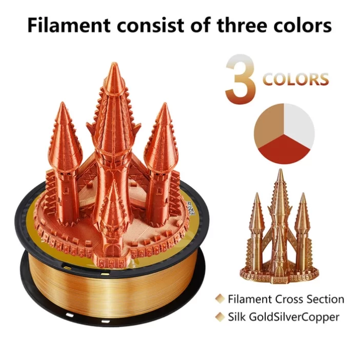 Kingroon PLA Silk Üçlü Renk Filament - Altın Gümüş Bakır