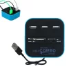 3 Port Usb 2.0 Hub Usb Çoklayıcı Usb Kart Okuyucu Mavi