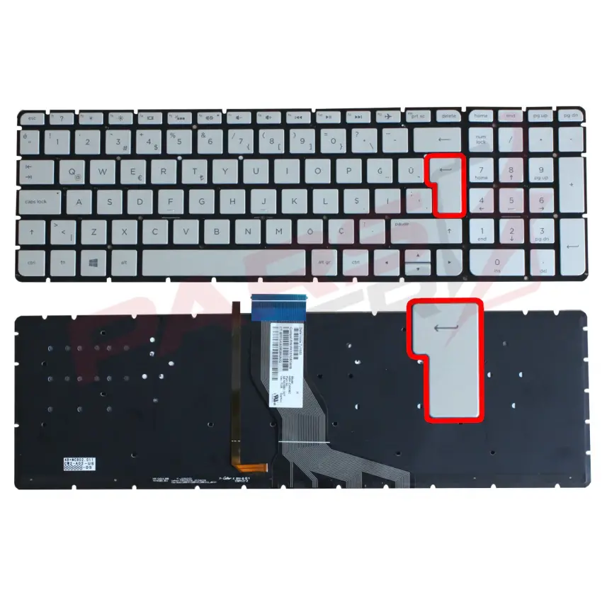 Hp Pavilion 15-bc016nt, 15-bc017nt Notebook Klavye Işıklı (Gümüş TR)