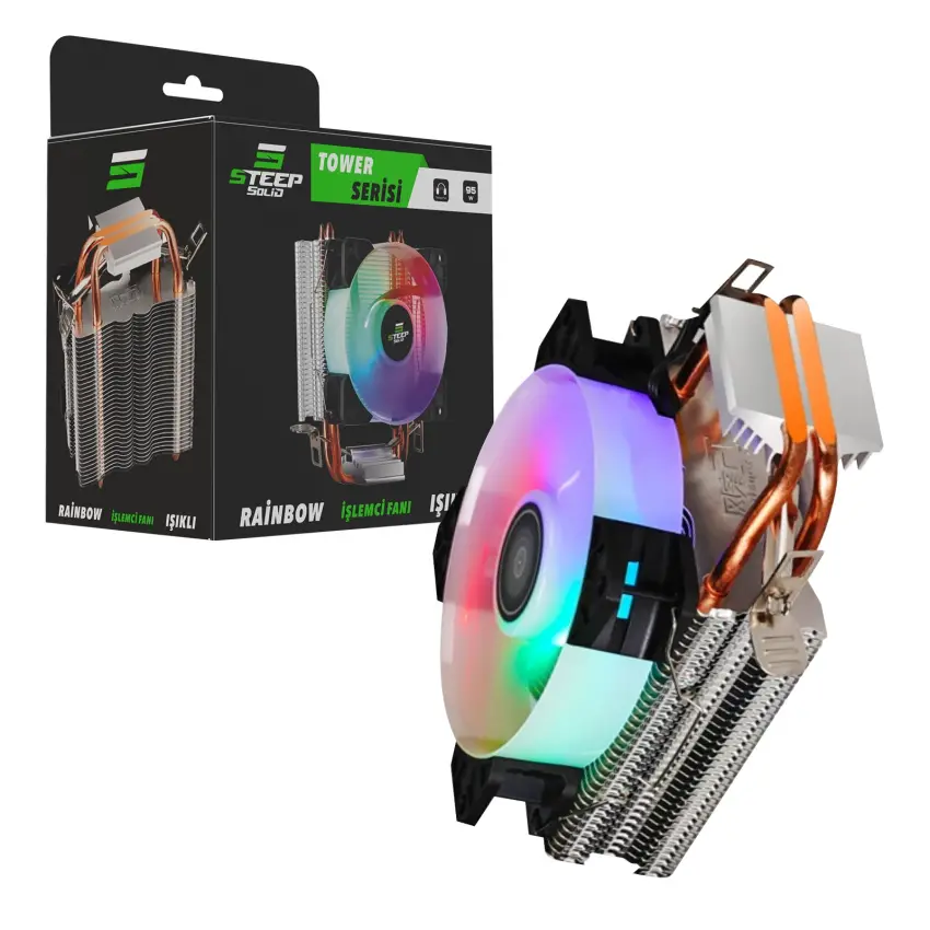 İntel LGA 1366 Bakır CPU Fan - RBW Rainbow Masaüstü İşlemci Fanı