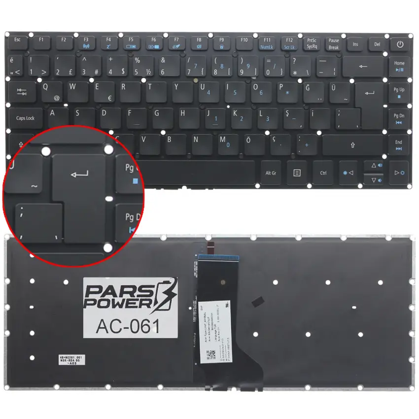 Acer Aspire E5-491G Notebook Klavye Işıklı (Siyah TR)