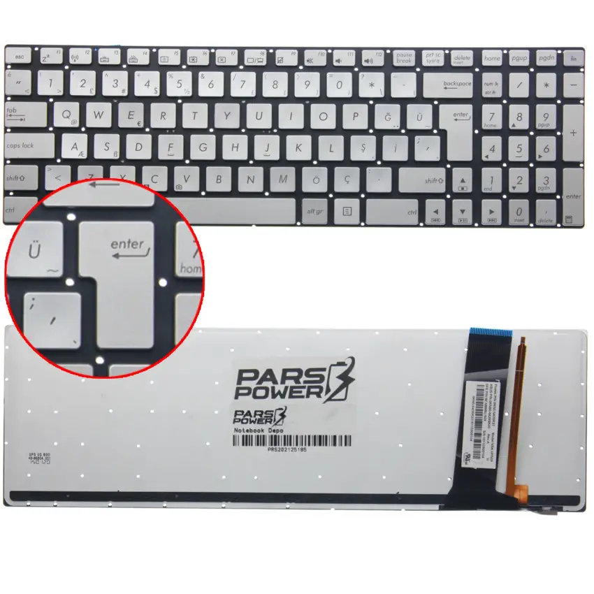 Asus N550JV-DB72T, Q550LF-BBI7T07 Klavye Işıklı (Gümüş TR)