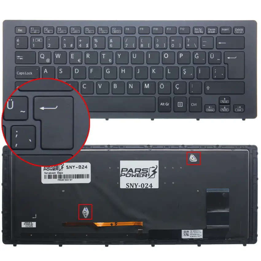 Sony Vaio SVF15N290X, SVF15N2A4E Klavye Işıklı (Siyah TR)