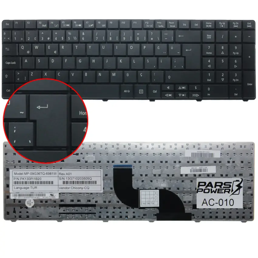 Acer 5742G-382G25MNKK, 5742G-453G50MNKK Notebook Klavye (Siyah TR)