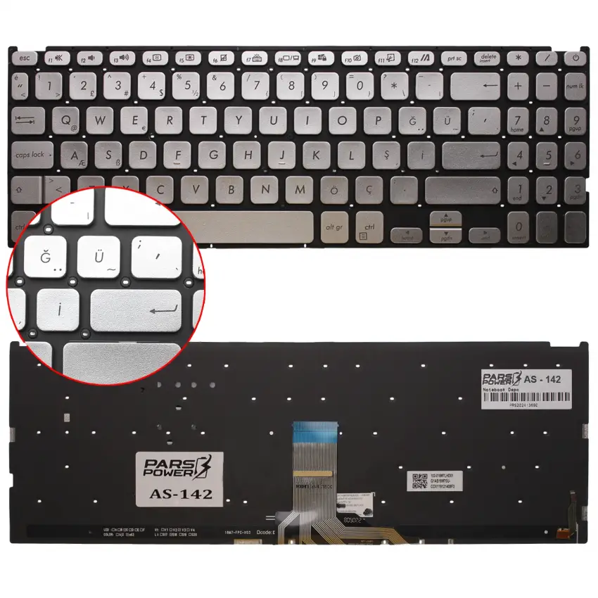 Asus X512Da-Bq1675T, X512Da-Bq1686T Klavye Işıklı (Gümüş TR)