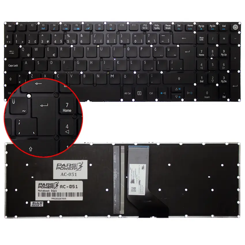Acer Aspire E5-575-33BM, E5-575-36BC Notebook Klavye Işıklı (Siyah TR)
