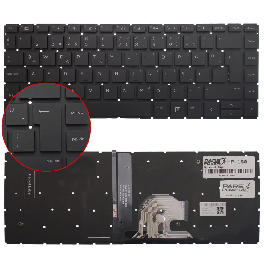 HP Probook 440 G6, 440 G7 Klavye Işıklı (Siyah TR)
