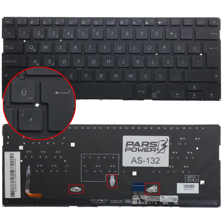Asus Zenbook 13 UX331FA, UX331FN Klavye Işıklı (Siyah TR)
