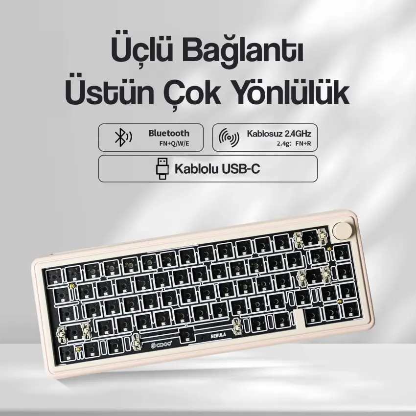 CIDOO ABM067 Nebula Esports RGB Mekanik 3 Mode Kablosuz Klavye KİTİ (PEMBE)