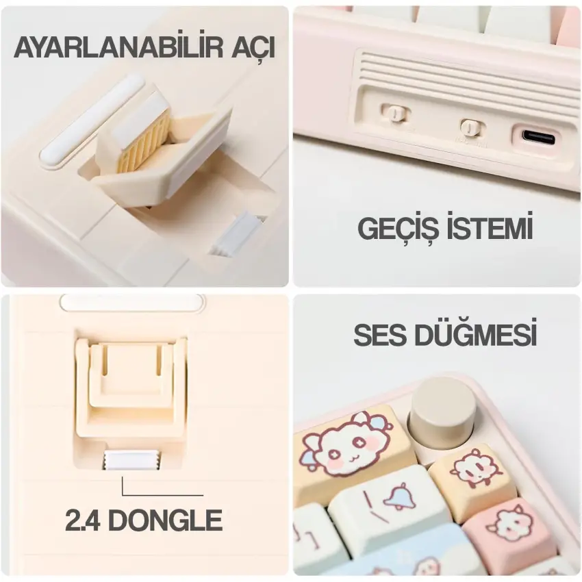 CIDOO ABM067 Nebula Esports RGB Mekanik 3 Mode Kablosuz Klavye KİTİ (PEMBE)