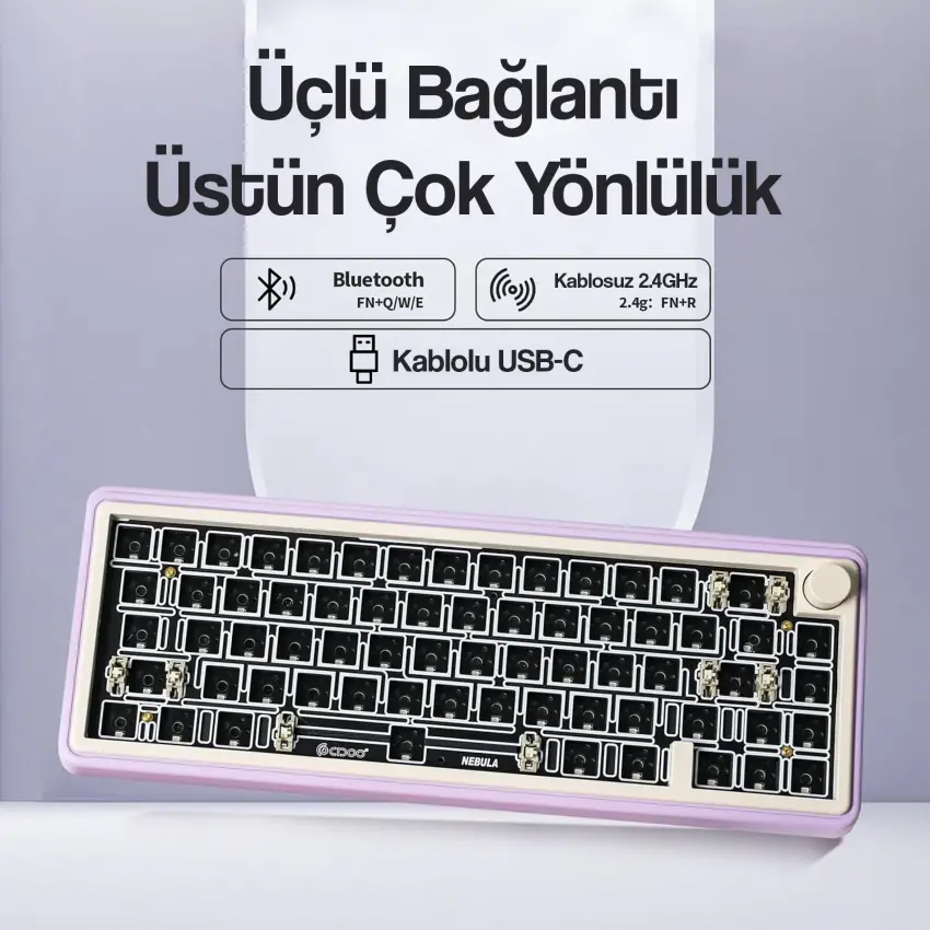 CIDOO ABM067 Nebula Esports RGB Mekanik 3 Mode Kablosuz Klavye KİTİ (MOR)