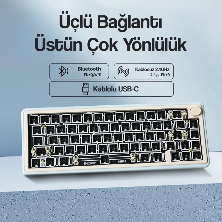 CIDOO ABM067 Nebula Esports RGB Mekanik 3 Mode Kablosuz Klavye KİTİ (MAVİ)