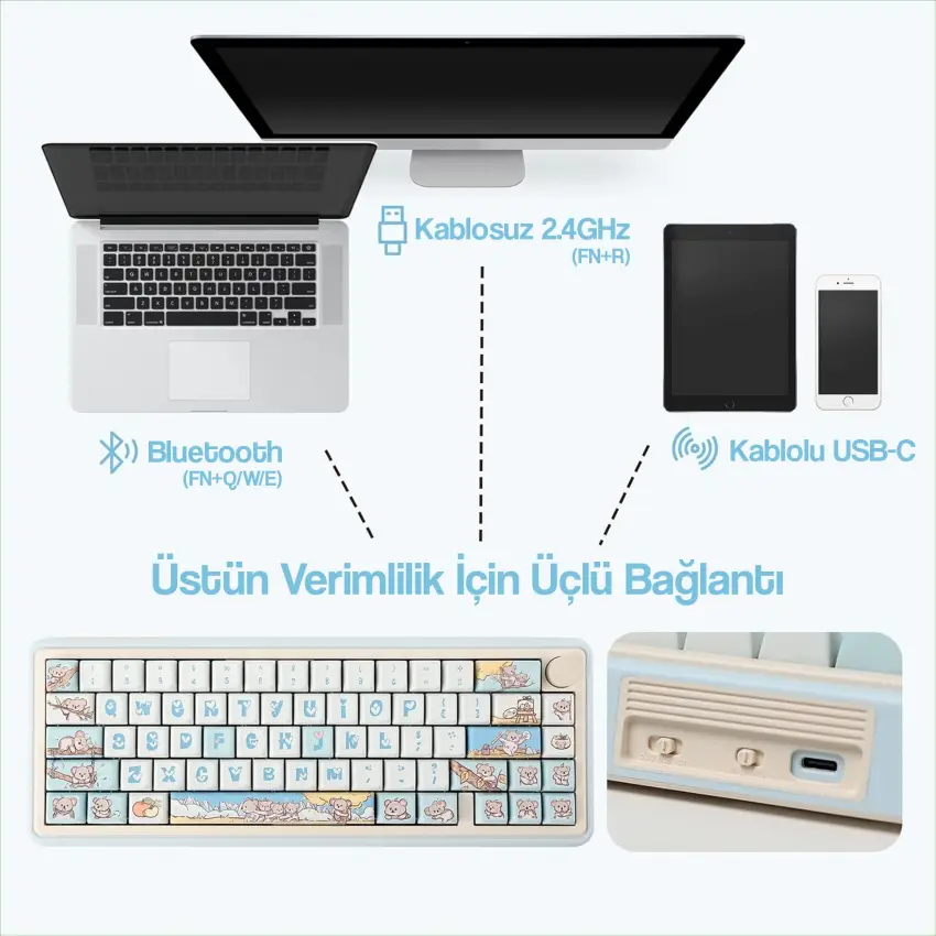 CIDOO ABM067 Nebula Esports RGB Mekanik 3 Mode Kablosuz Klavye (MAVİ)