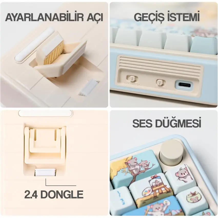 CIDOO ABM067 Nebula Esports RGB Mekanik 3 Mode Kablosuz Klavye (MAVİ)