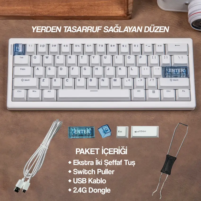 CIDOO QK61 Esports RGB Mekanik 3 Mode Kablosuz Klavye (BEYAZ)
