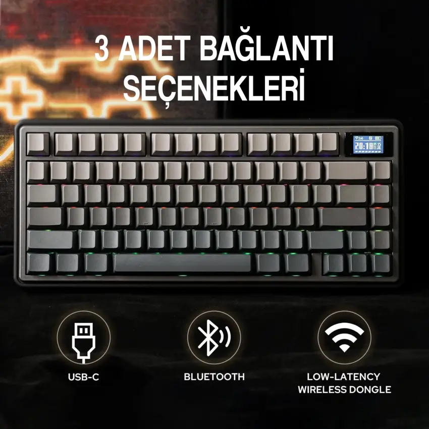 CIDOO ABM081 Stellar Esports RGB Mekanik 3 Mode Kablosuz Klavye KİTİ (SİYAH)