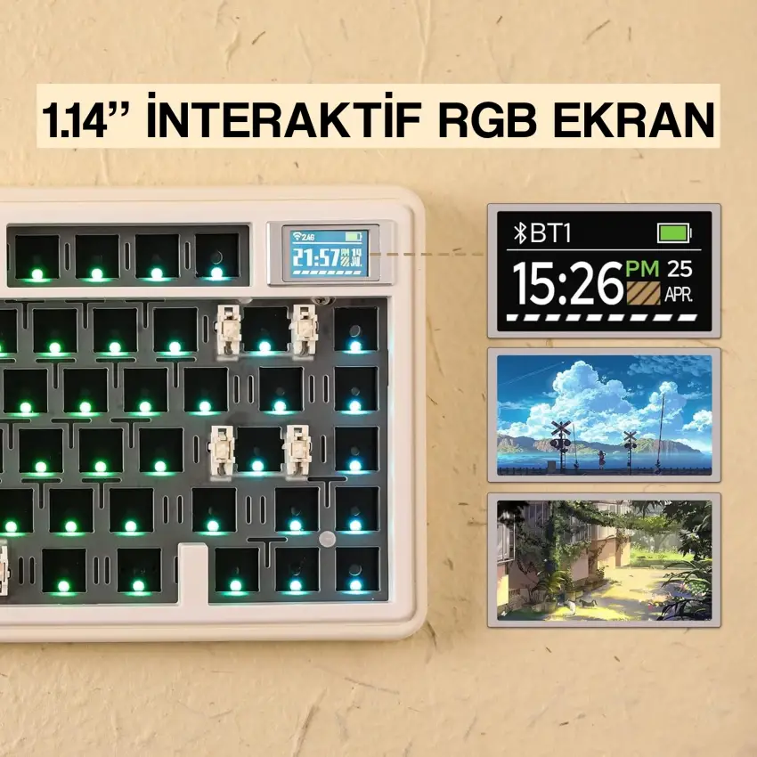 CIDOO ABM081 Stellar Esports RGB Mekanik 3 Mode Kablosuz Klavye KİTİ (IVORY COFFY)