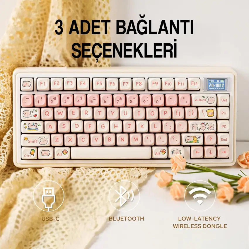 CIDOO ABM081 Stellar Esports RGB Mekanik 3 Mode Kablosuz Klavye KİTİ (IVORY COFFY)