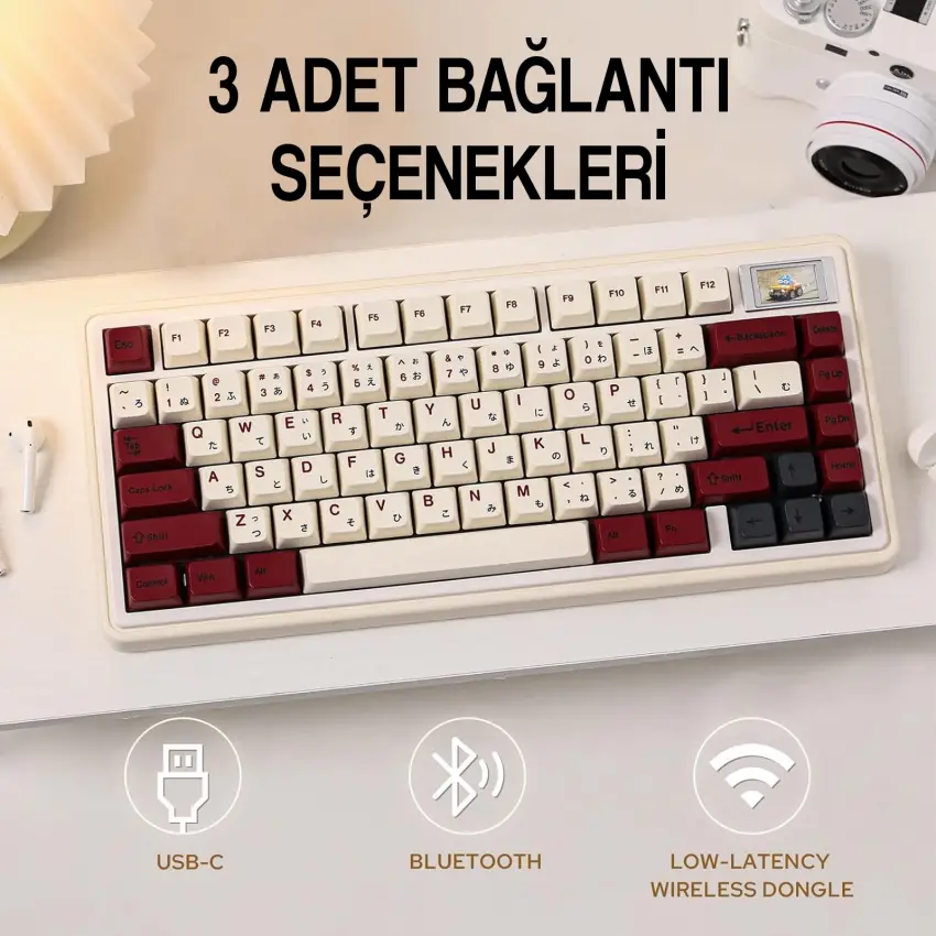 CIDOO ABM081 Stellar Esports RGB Mekanik 3 Mode Kablosuz Klavye (IVORY COFFY)