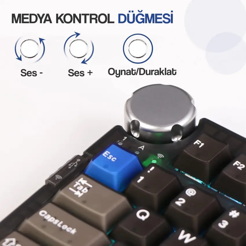 CIDOO ABM098 Esports RGB Mekanik 3 Mode Kablosuz Klavye (SİYAH)